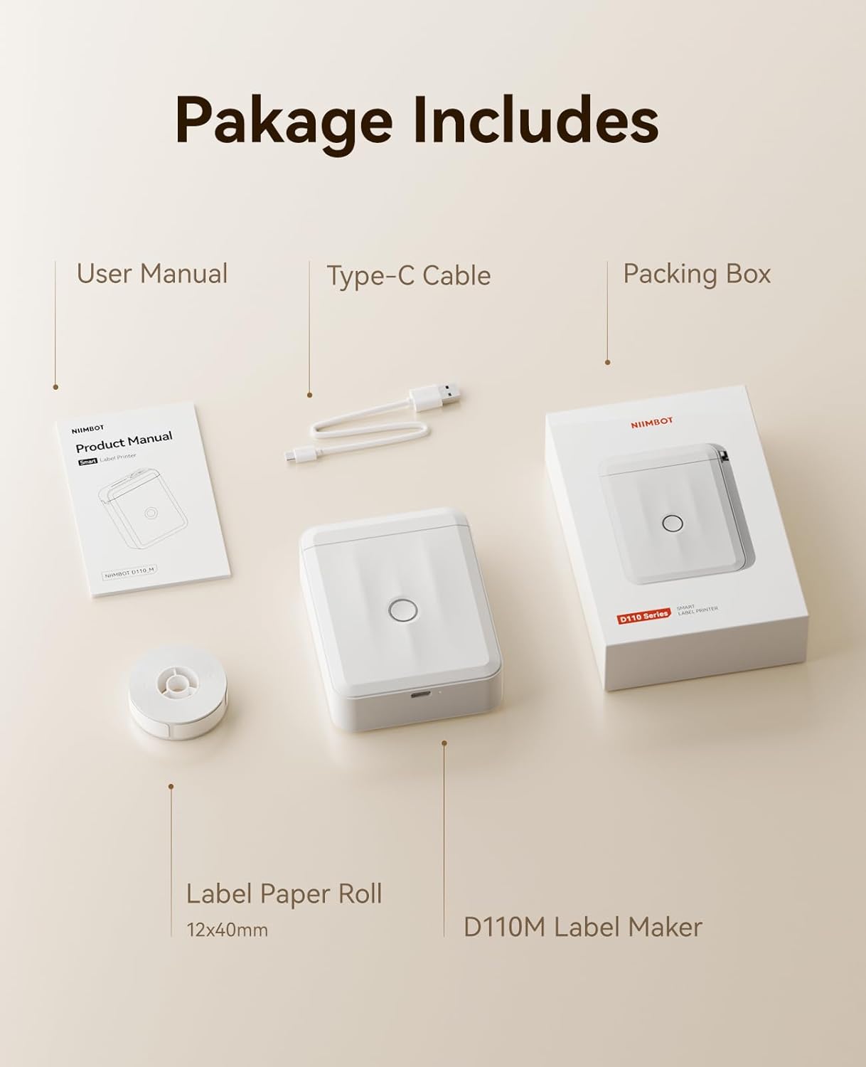 White Mini Wireless Label Printer with Bluetooth