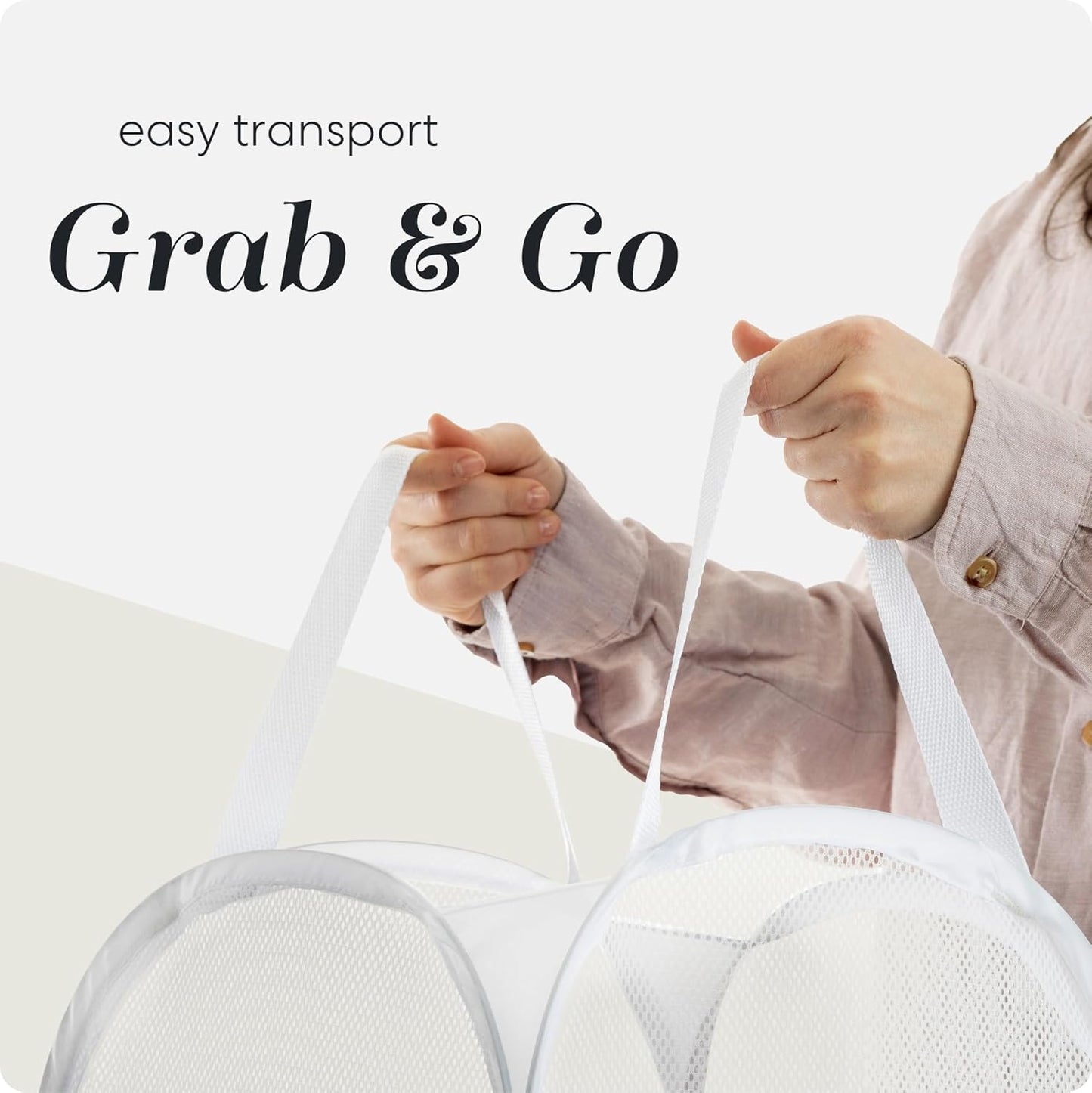 Collapsible Mesh Pop-Up Laundry Hamper with Side Pocket