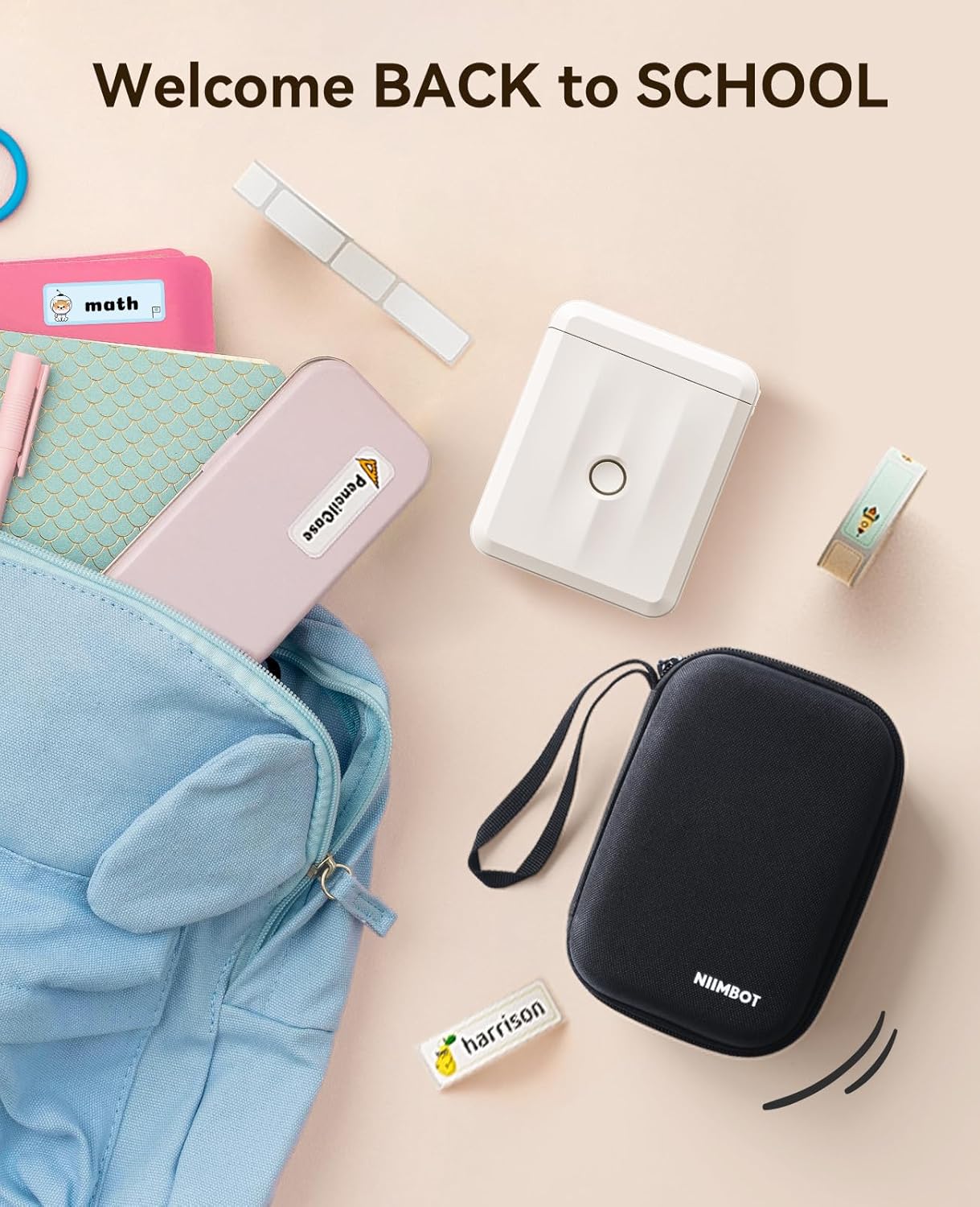 White Mini Wireless Label Printer with Bluetooth