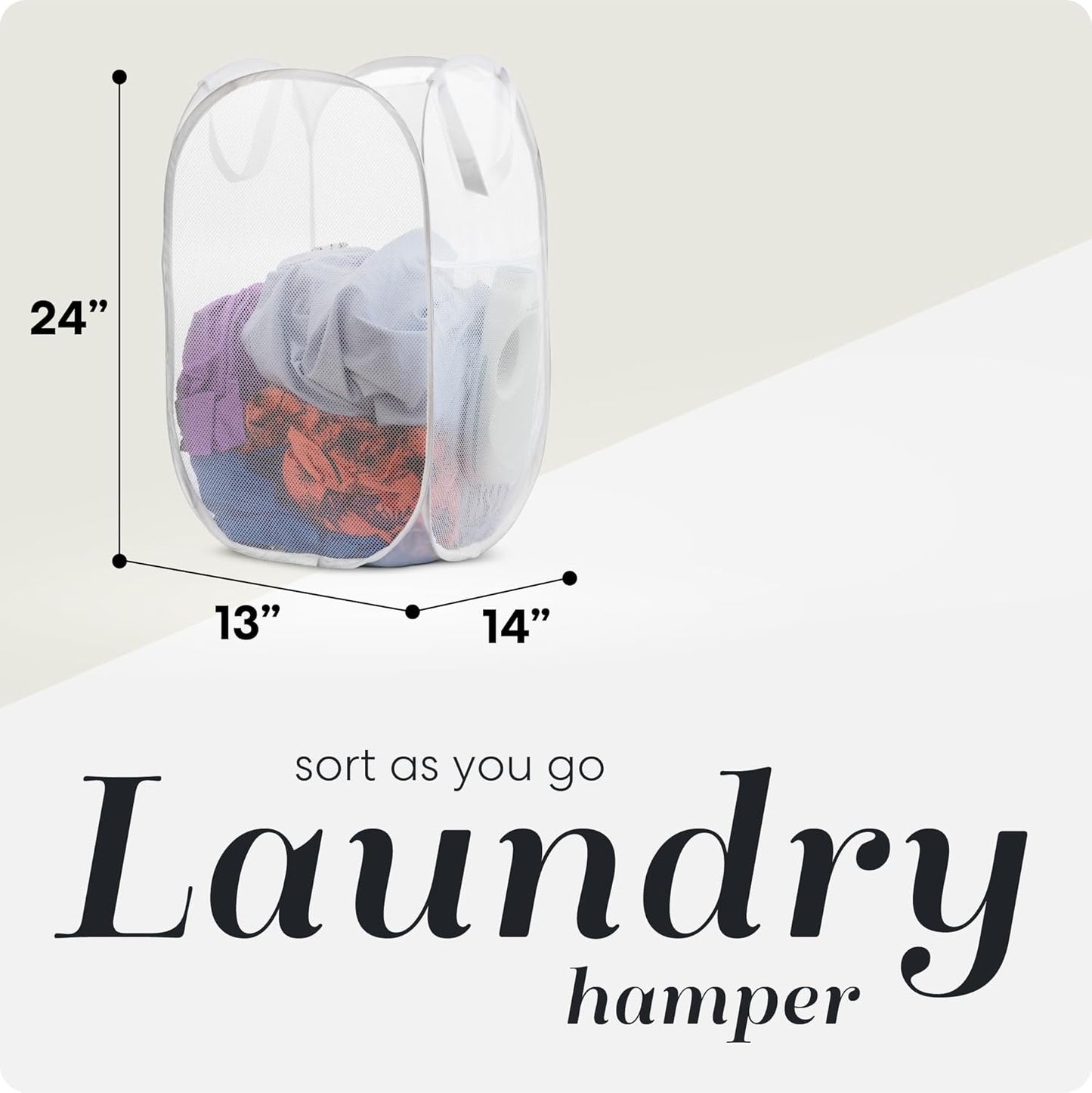 Collapsible Mesh Pop-Up Laundry Hamper with Side Pocket