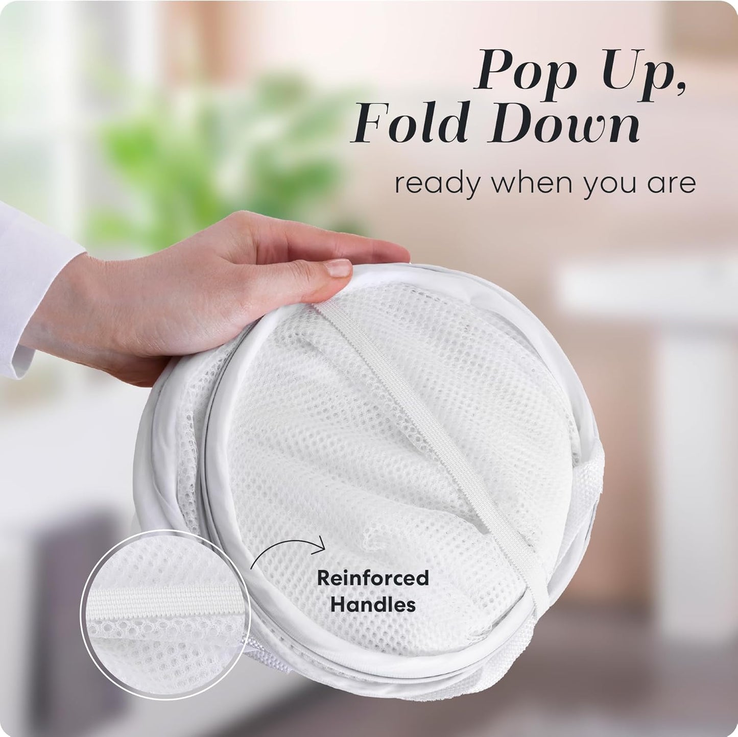 Collapsible Mesh Pop-Up Laundry Hamper with Side Pocket