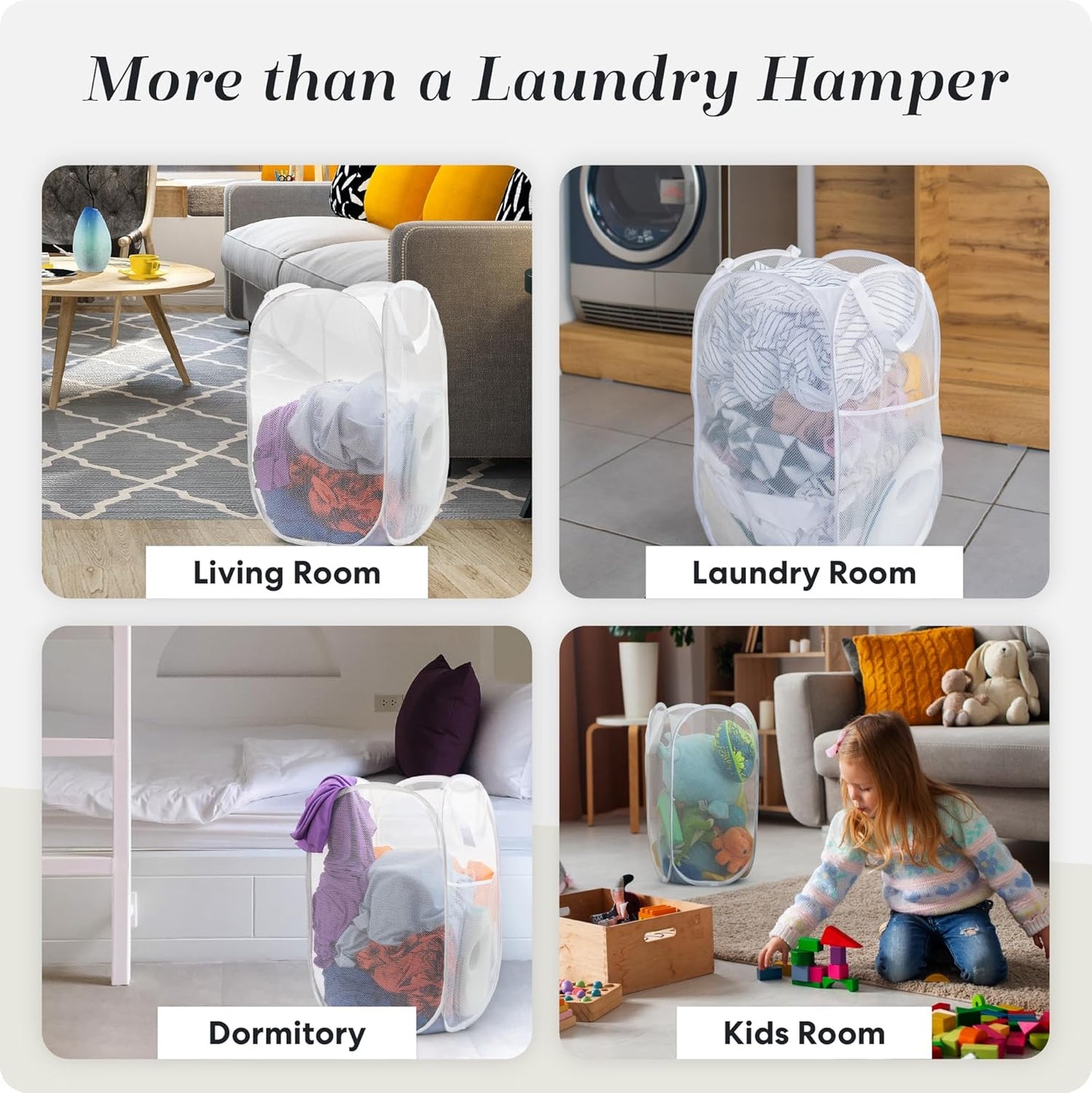 Collapsible Mesh Pop-Up Laundry Hamper with Side Pocket