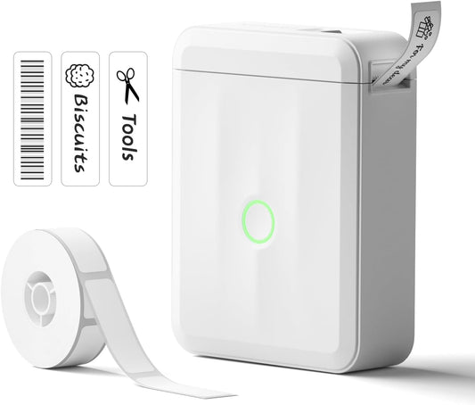 White Mini Wireless Label Printer with Bluetooth