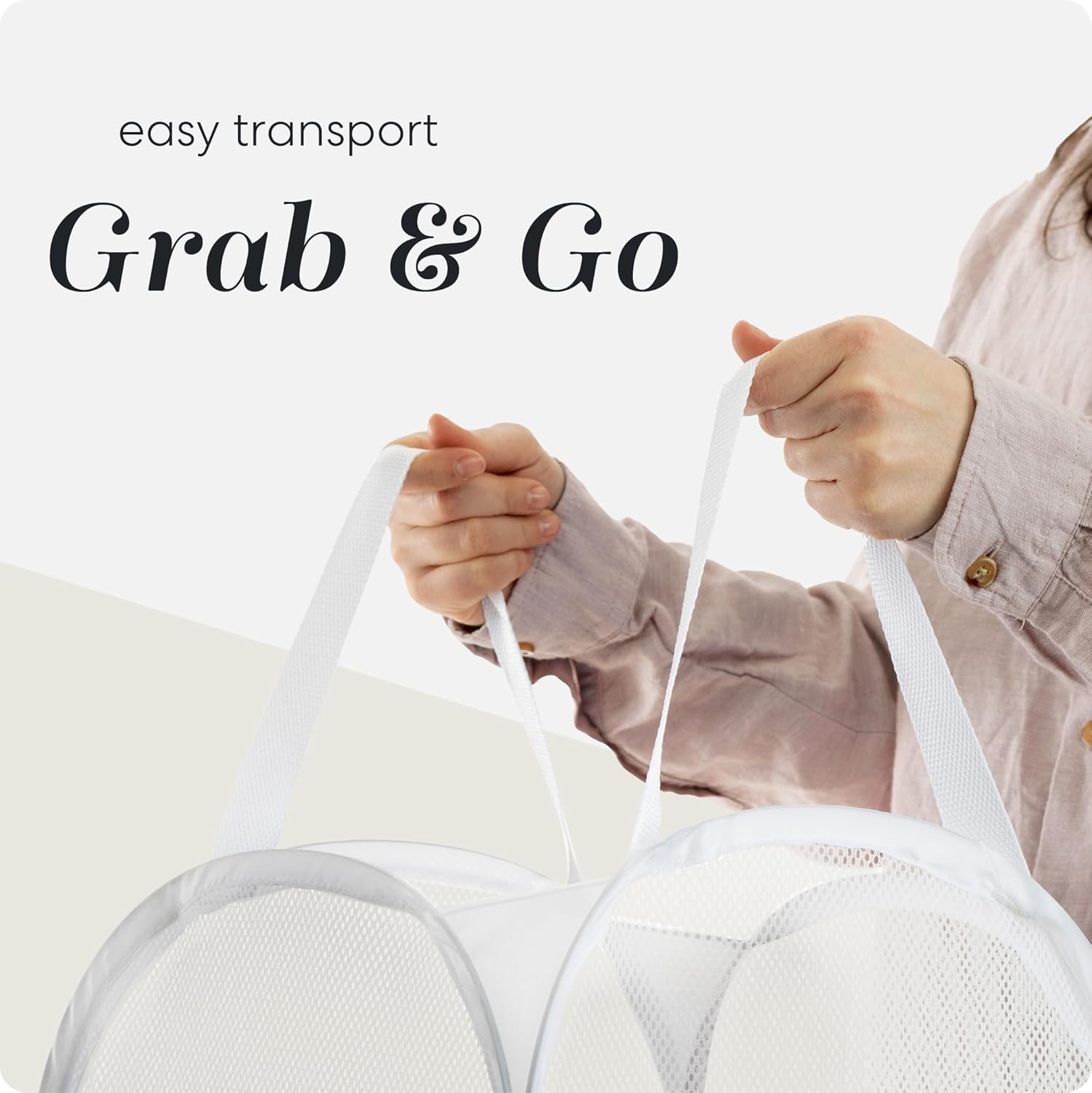 Collapsible Mesh Pop-Up Laundry Hamper with Side Pocket